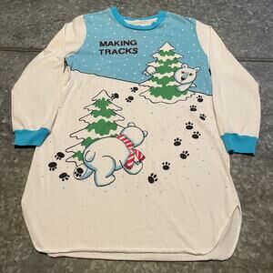 Vintage Jennifer Dale Bear Christmas Pajamas Nightgown Youth 11 USA Union Made